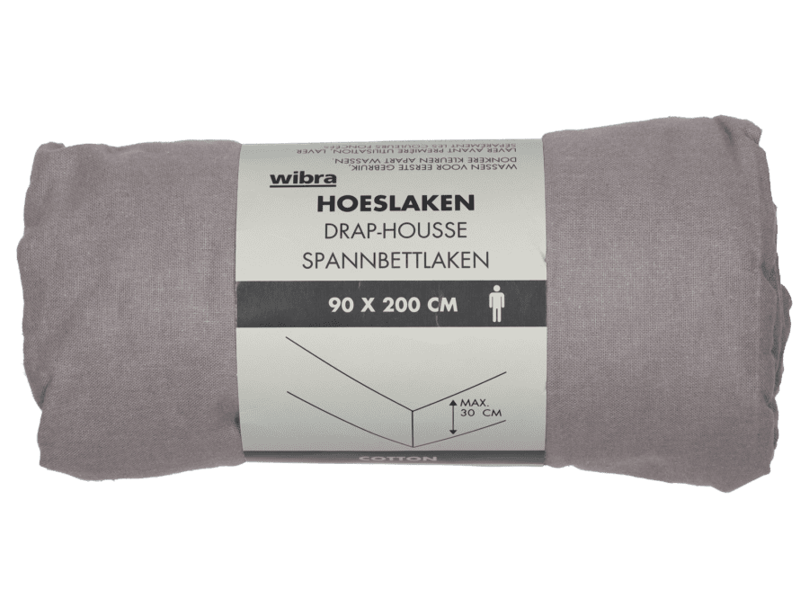 Hoeslaken - 90 x 200 cm - antraciet - Wibra