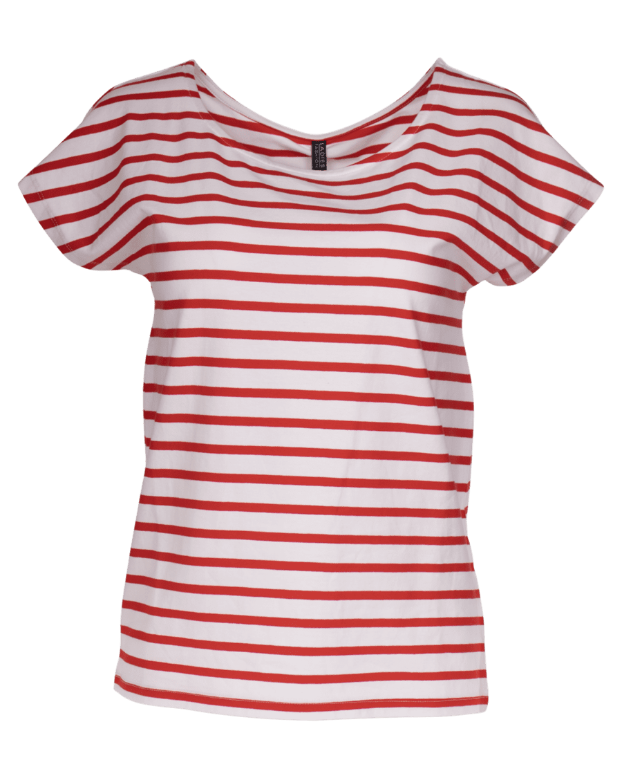 Dames T-shirt streep – rood, L - Wibra