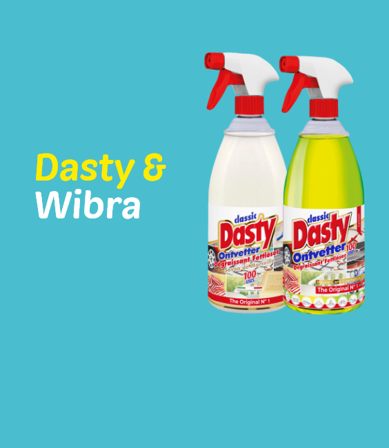 Dasty ontvetter producten naast elkaar op een blauwe achtergrond
